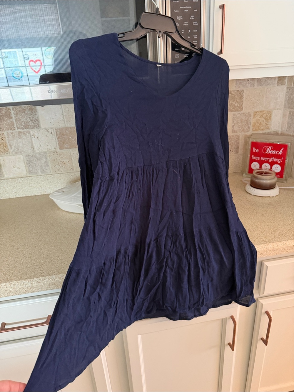 Women’s Navy Long-Sleeve Asymmetric Tunic Top